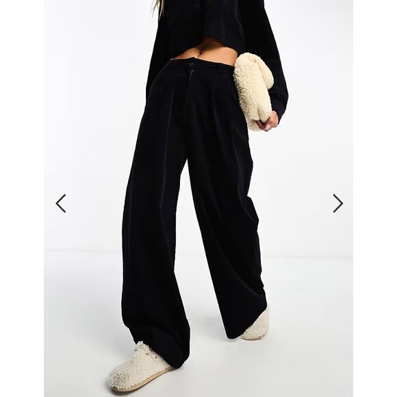 ASOS DESIGN Black Corduroy dad trousers co-ord in ink Sz 4 - Picture 1 of 12